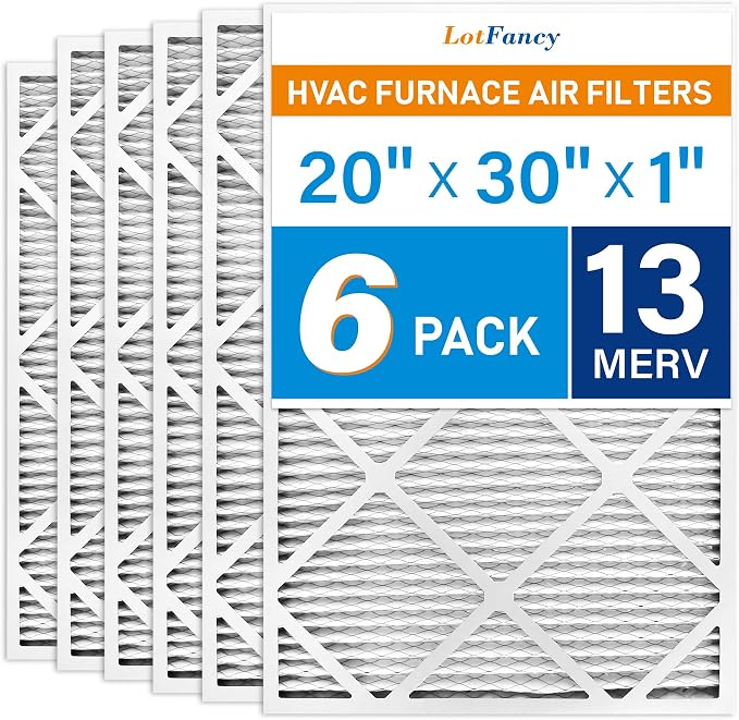 LotFancy 20x30x1 Air Filter MERV 13 6-Pack, Electrostatic Pleated HVAC Furnace by LotFancy