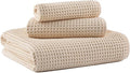 New Microfiber Waffle Bath Towels, 3 Pieces, Oversized, Soft, Absorbent, Fast Drying, Lint Free, Includes Bath, Face and Hand Towels (Champagne)