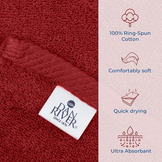 DAN RIVER Pack of 1 Bath Sheet 40x80 Inches, Luxury Large Towels Oversized for Bathroom, Absorbent Plush Towels - Red