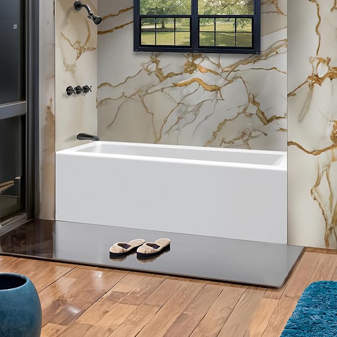 Fine Fixtures Acrylic, Fiberglass Alcove Soaking Bathtub with Integral Apron Front in Glossy White - Left Hand Drain, 66" x 36"