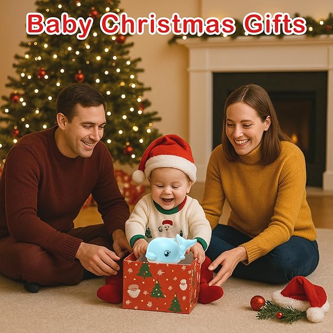 Bath Toys, Light Up Dolphin Baby Bath Toys for Babies 6-12 12-18 Months, Rechargeable Sprinkler Musical Toys, Easter Basket Stuffers Bathtub Toys for Toddlers 1-3 2-4 Boys Girls Infant Kids- Blue