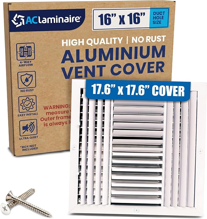 16x16 Aluminum 4-Way Air Vent Register HVAC Duct Cover Wall Ceiling Quiet by ACLAMINAIRE