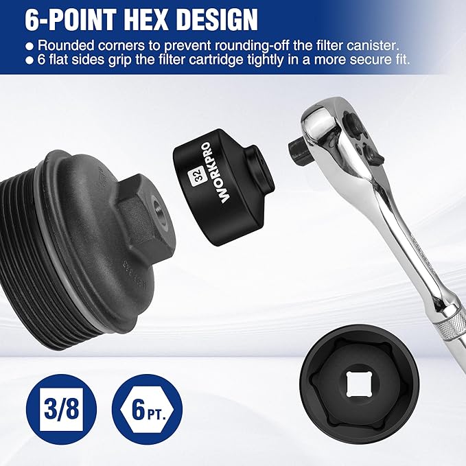 WORKPRO 32mm Oil Filter Socket Wrench, Oil Filter Removal Tool, Oil Filter - Image 3