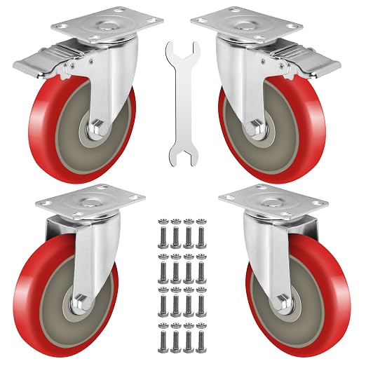 5 Inch Heavy Duty Casters Set of 4, Lockable Plate Caster Wheels by Castrek