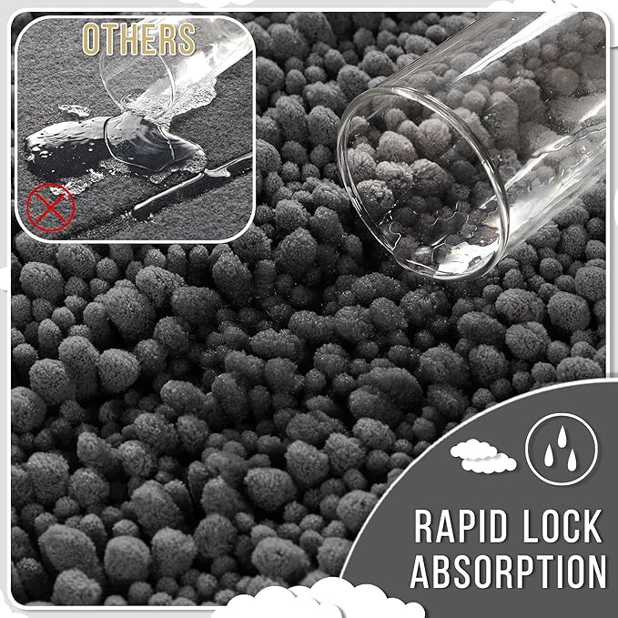 Yimobra Bathroom Rugs Sets 2 Piece - Quick Dry Extra Thick Luxury Chenille Bath Mat, Non Slip Super Absorbent for Tub Shower Sink, Machine Washable Shaggy Floor Mat, 32"x20"+24"x17" Inch, Dark Grey
