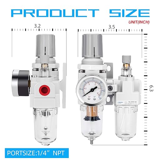 NANPU 1/4" NPT Compressed Air Filter Regulator Lubricator Combo Water/Oil Trap - Image 3