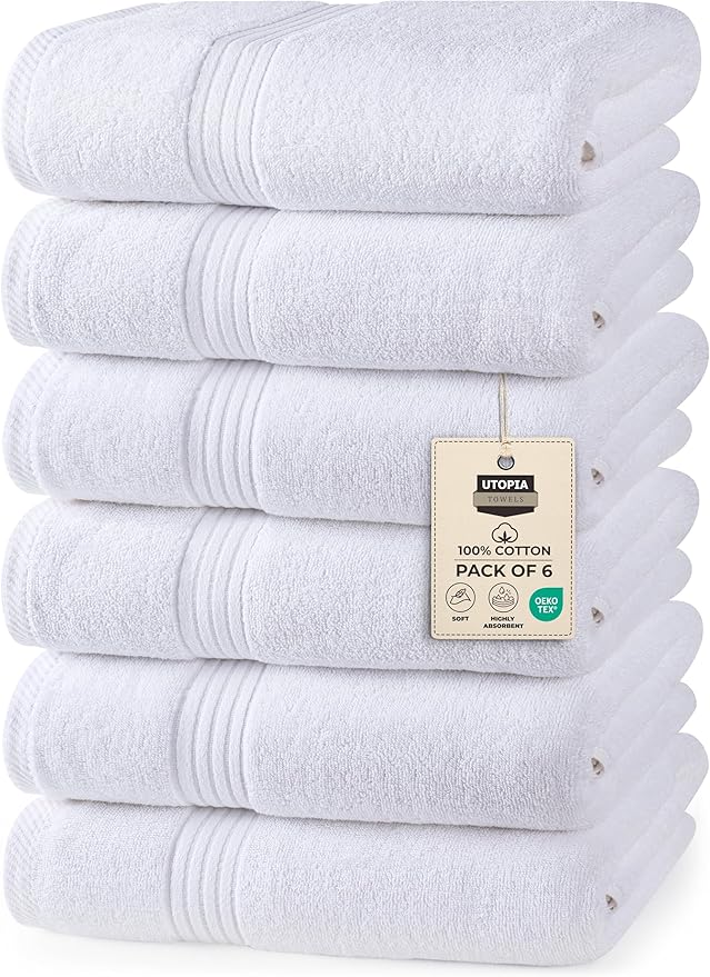 Utopia Towels Luxury Hand Towels Set, (16 x 28 inches) 100% Ring Spun Cotton, Lightweight and Highly Absorbent Towels for Bathroom, Travel, Camp, Hotel, and Spa (White) (60 Pack)