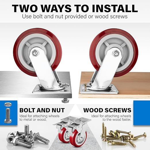 6 Inch Caster Wheels Heavy Duty Casters Set of 4 Lockable Cart Wheels - Image 7