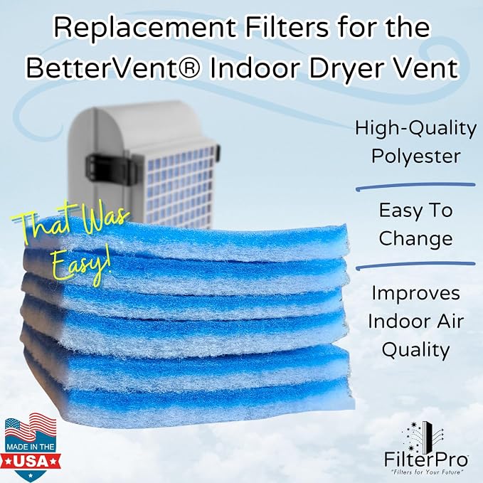 6-Pack of Polyester Filters for BetterVent Indoor Dryer Vent | Clean Laundry - Image 2