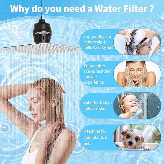Shower Filter For Hard Water, 25 Stage Shower Head Filter For Removing Chlorine And Fluoride, Water Filter For Shower Head, Improve Your Skin Hair Nail Health, Matte Black