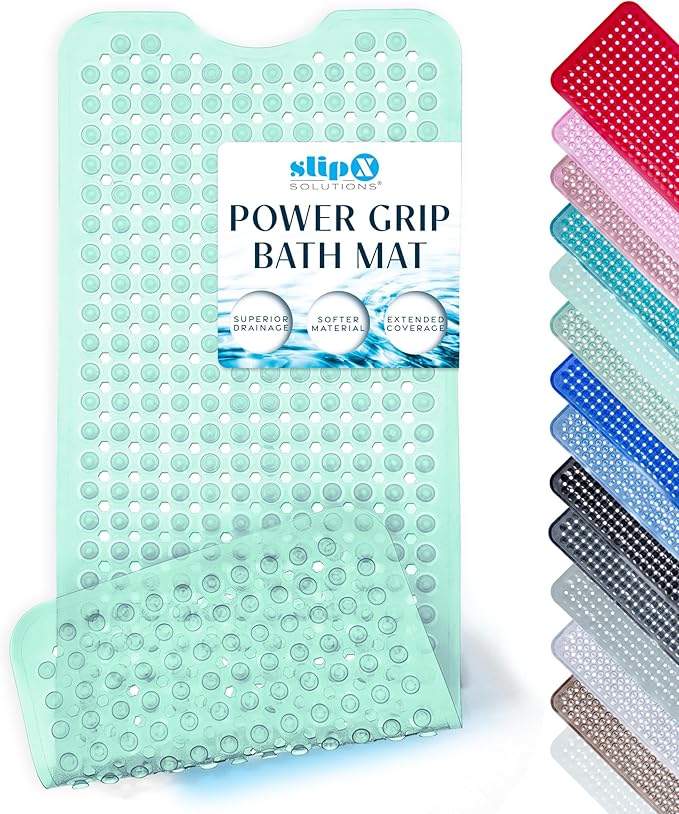 SlipX Solutions Power Grip 39x16 Bathtub & Shower Mat | Premium Non-Slip Bath Safety | Clear Light Green