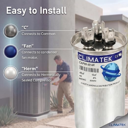 ClimaTek 45 + 10 MFD 370/440 Volt Dual Run Capacitor CAP99-4514R | 45/10 | VAC - Image 3