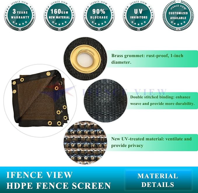 Ifenceview 6'x1' to 6'x100' Brown Shade Cloth Panels Fence Privacy Screen - Image 3