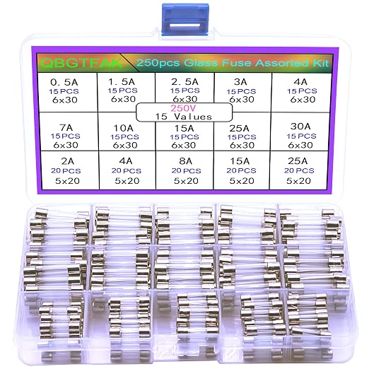 250pcs Quick Blow Glass Tube Fuse Assorted Kit 250V fuses 0.5A, 250V 2A by QBGTFAK