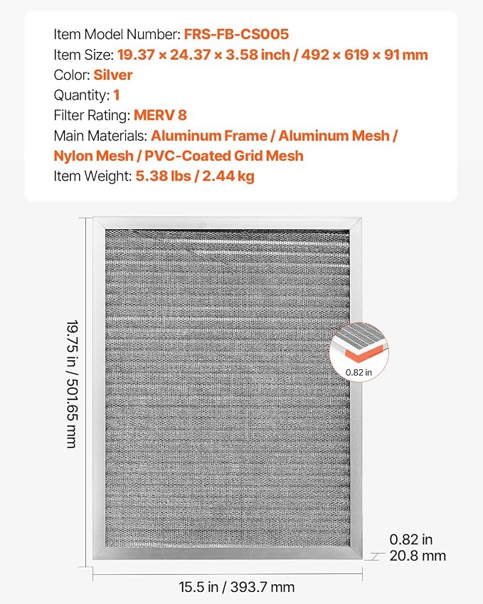 VEVOR 20x25x4 inch Electrostatic Air Filter, AC/HVAC Furnace Filter Washable & - Image 7