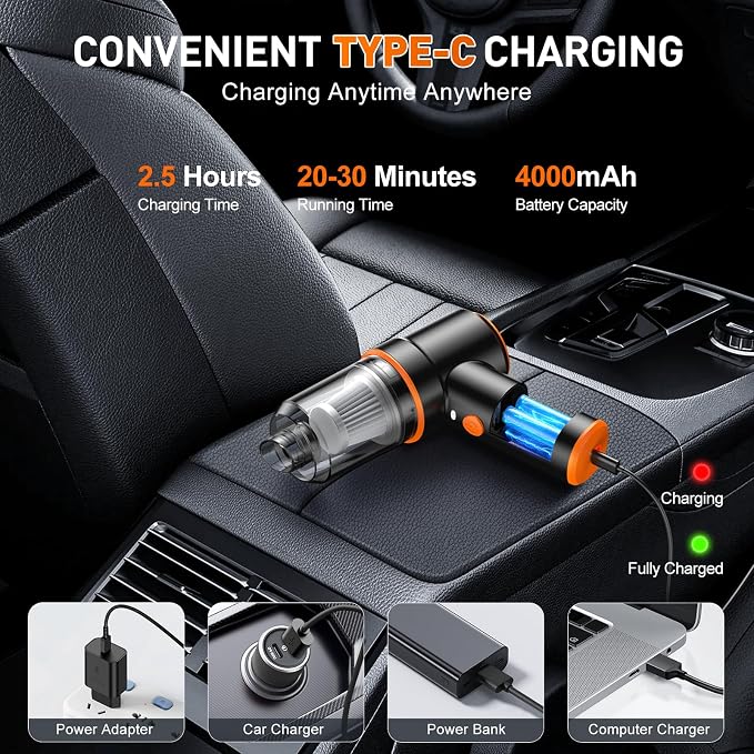 KMM Handheld Car Vacuum Cleaner, 9000PA Vacuum Cleaner & Air Duster, 120W High - Image 5
