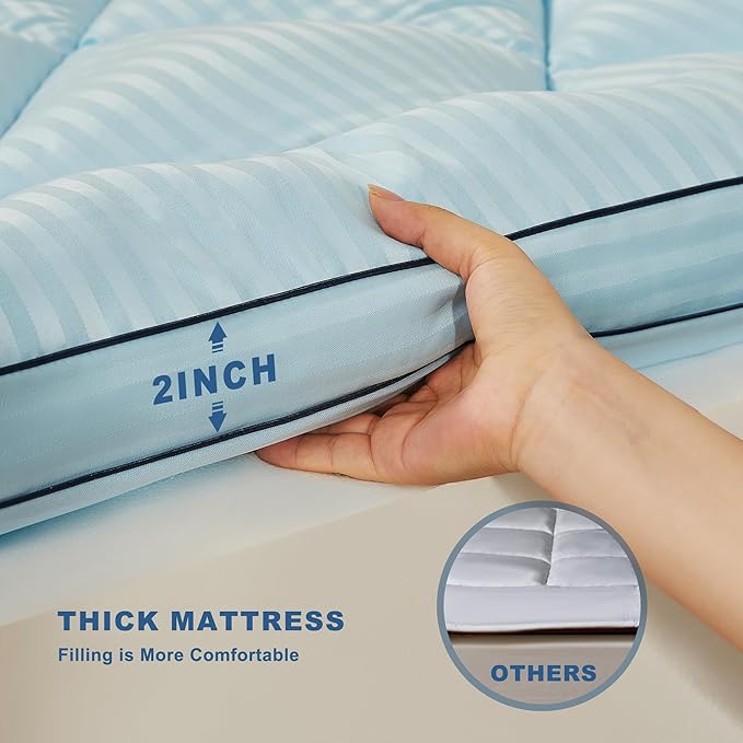 BEDLORE Queen Mattress Topper, Thick Pillow Top Pad for Back Pain Relief, Soft Mattress Cover with Deep Pockets 6-18 inch