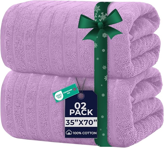 DAN RIVER Pack of 2 Bath Sheet 35x70 Inches, Ribbed XL Towels Oversized for Adults, Fluffy and Soft Plush Towels - Lavender