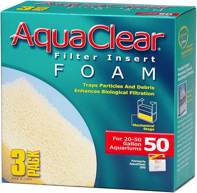 AquaClear 50 Foam Filter Inserts, Aquarium Filter Replacement Media by Fluval