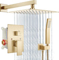 Aolemi Shower Faucet Set Rain Shower System with Handheld Spray Bathroom Shower Combo Rough-in Valve and Shower Trim Kit Included Brushed Gold 10 Inch Wall Mount Shower Head