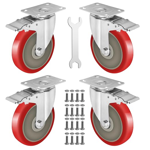 5 Inch Caster Wheels Heavy Duty Casters Set of 4 Lockable Cart Wheels by Castrek