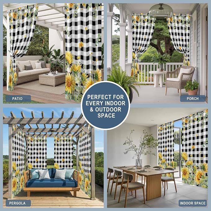 Sunflowers Outdoor Curtains for Patio Summer Floral Eucalyptus Leaf Buffalo - Image 8