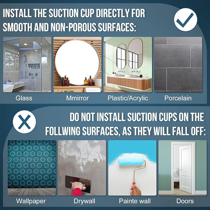 Suction Cup Hook for Shower, 16 Pack Wall Mount Towel Holder, Removable Towel Hook - Stainless Steel No Drill Hook for Bathroom Window Glass Door Wall Home Kitchen Black
