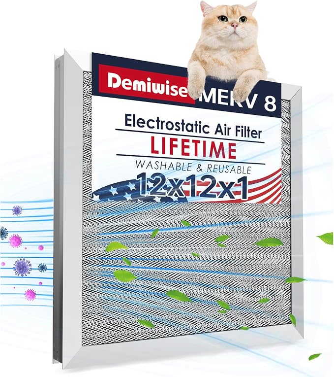 12x12x1 Electrostatic Air Filter, Reusable MERV 8 Aluminum AC/HVAC Furnace by Demiwise