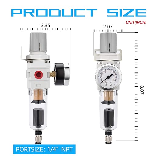 NANPU 1/4" NPT Compressed Air Filter Regulator Combo Piggyback, Auto Drain - Image 5