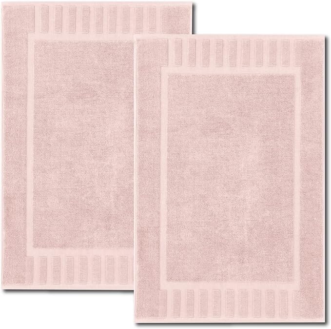 White Classic Luxury Bath Mat Floor Towel Set - Absorbent Cotton Hotel Spa Shower/Bathtub Mats [Not a Bathroom Rug] 22"x34" | 2 Pack | Pink