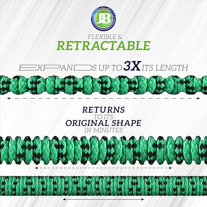 J&B XpandaHose 75ft Expandable Garden Hose with Holder - Heavy Duty Superior Strength 3750D - 4 -Layer Latex Core - Extra Strong Brass Connectors and 10 Spray Nozzle w/Storage Bag (Green 75)