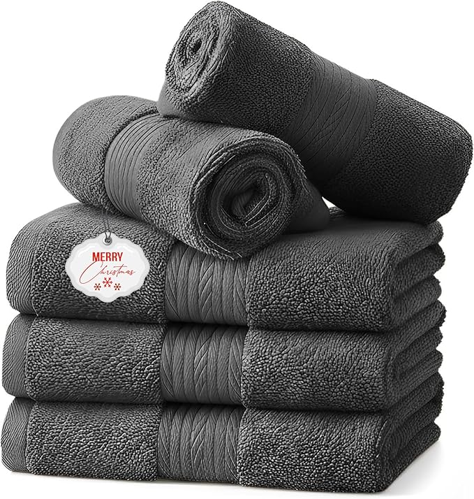 Ample Decor Washcloths Pack of 5 12 X 12 Inch, 600 GSM 100% Cotton Soft Absorbent, Premium Quality Durable Ideal for Bathroom, Pool, Hotel, Spa - Grey
