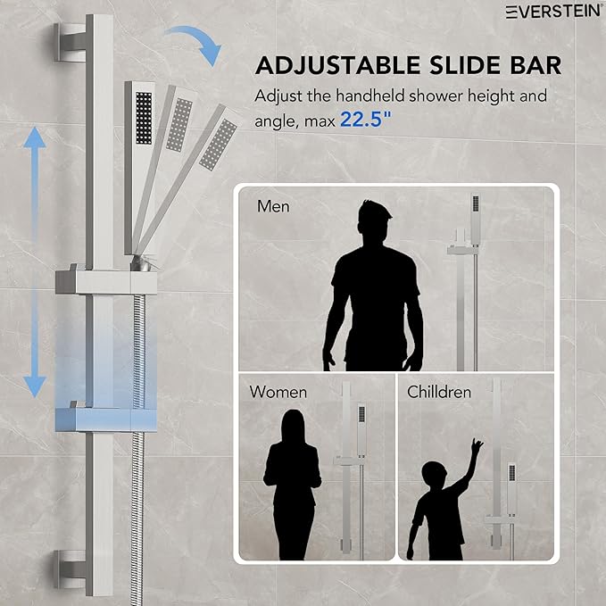 10" High-Pressure Rainfall Shower Faucet with Handheld Spray, Wall Mount Dual Shower Head System with Slide Bar (Brushed Nickel)