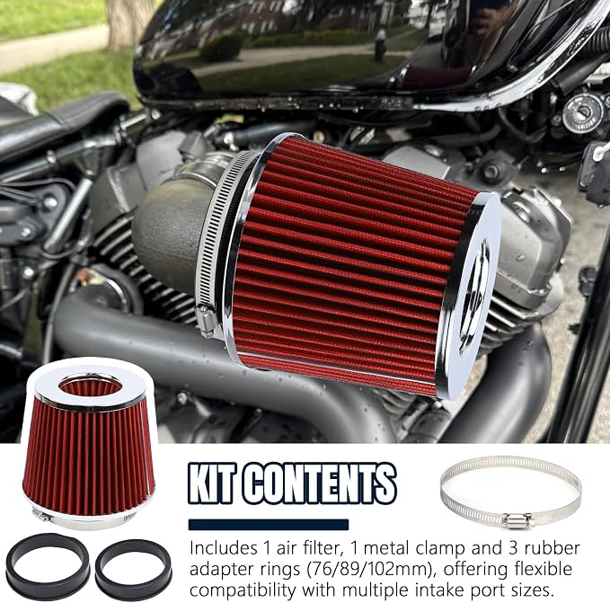 Hovom Universal Clamp-On Air Intake Filter, 76 89 102MM High Flow Round Tapered - Image 7