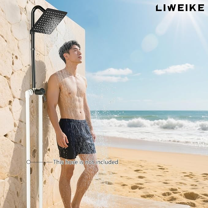 LIWEIKE Outdoor Shower Kit, All Mental Matte Black Outdoor Shower Fixtures with 8 Inch Rainfall Shower Head Outside Shower with Single Handle for Backyard, Valve Included