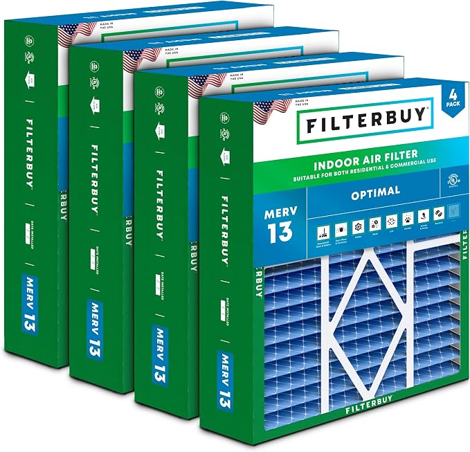 Filterbuy 20x20x5 Air Filter MERV 13 Optimal Smoke & Allergy Defense, Pleated by Filterbuy