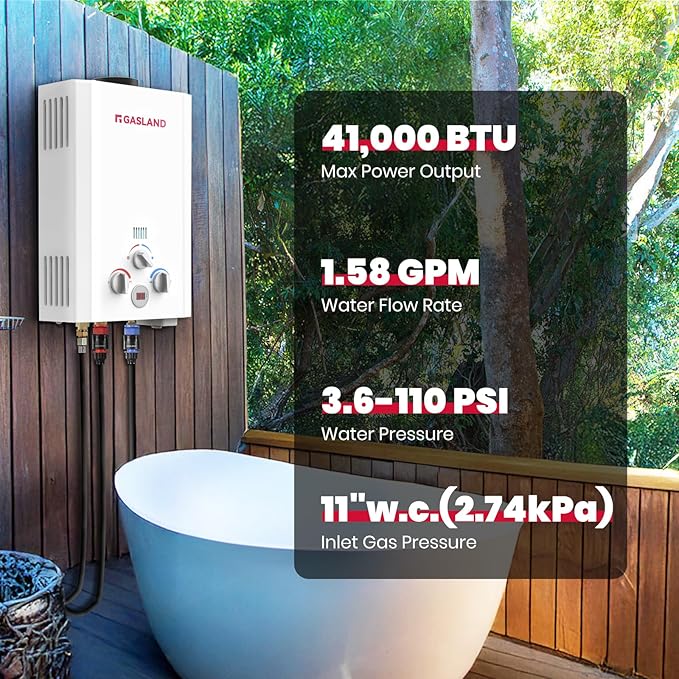 GASLAND BE158 Propane Portable Hot Water Heater | 1.58 GPM, 41,000 BTU | Outdoor Tankless Water Heater For Camping, Off-Grid Living