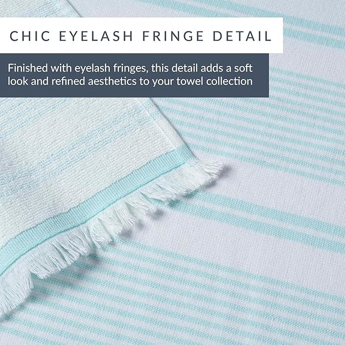 Maisonette Turkish Bath & Beach Towels - 2 Pack (36"x71"), Quick-Dry Cotton Peshtemal for Bath, Beach, Travel, Absorbent, Lightweight, Bathroom, Hammam, and Spa Towels with Eyelash Fringe, Blue (Aqua)