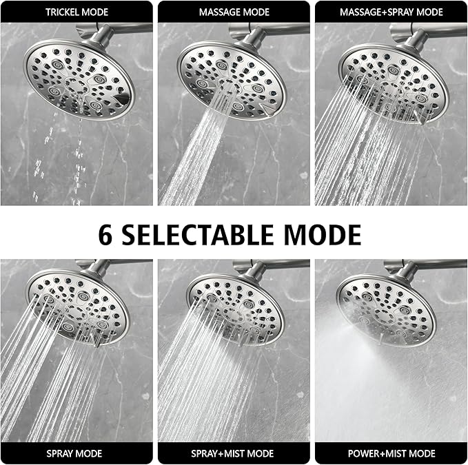 sumerain Dual Shower Head Combo Set for Couples,Brushed Nickel High Pressure 6 Spray Settings Showerhead,20 Inch Long Shower Arm
