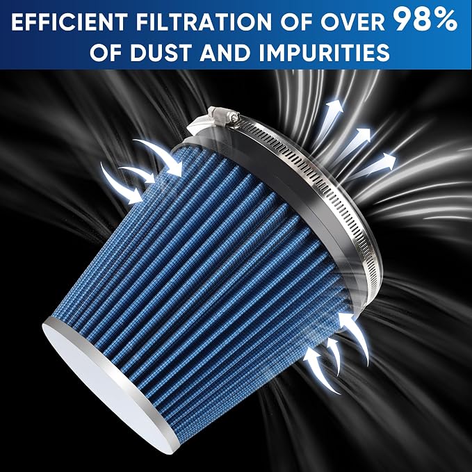 6" 152mm Cold Air Intake Filter Clamp-On Replacement High Flow Inlet Air Filter - Image 4