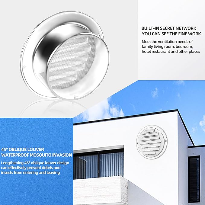 6'' Shiny Silver Paint Stainless Steel Air Vents, Louvered Grille Cover Vent - Image 5