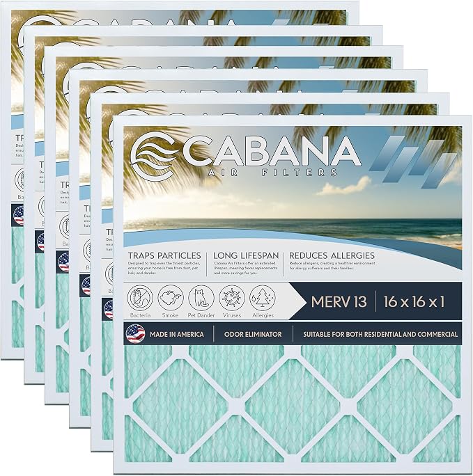 Cabana Filters 6-Pack 16x16x1 MERV 13 AC Furnace Air Filter by CabanaAirFilters