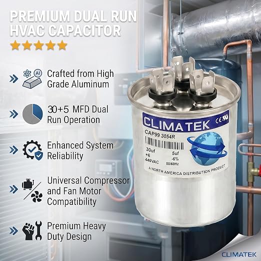 ClimaTek 30 + 5 MFD 370/440 Volt Dual Run Capacitor CAP99-3054R | 30/5 VAC | - Image 5