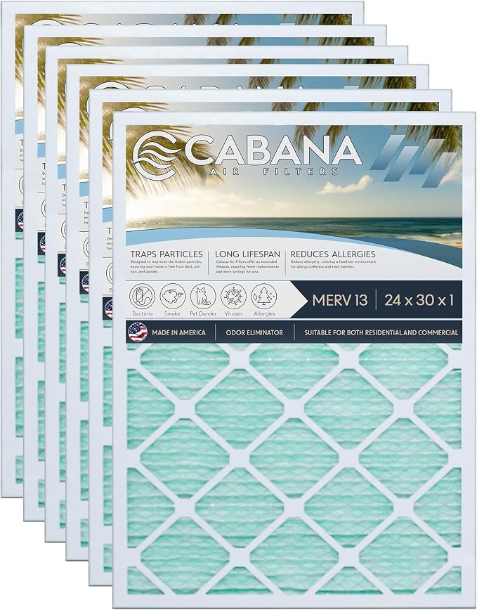 Cabana Filters 6-Pack 24x30x1 MERV 13 AC Furnace Air Filter by CabanaAirFilters