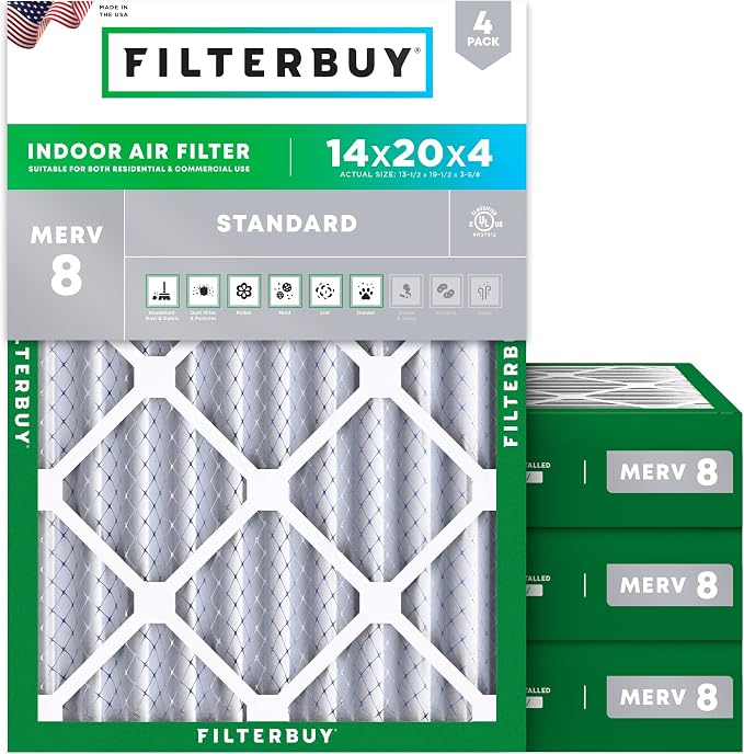 Filterbuy 14x20x4 Air Filter MERV 8 Essential Dust & Allergy Defense, by Filterbuy