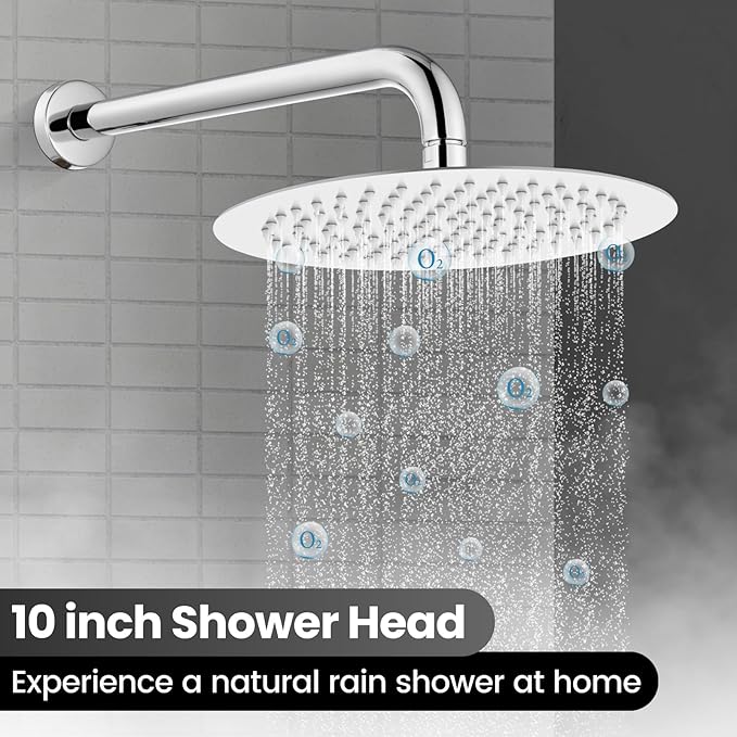 Airuida Shower Fixtures 2 Functions Shower Faucet Set Wall Mounted for Bathroom High Pressure Brass Handheld Shower with Rough-in Valve Round Rainfall 10 Inch Shower Head Chrome Polish