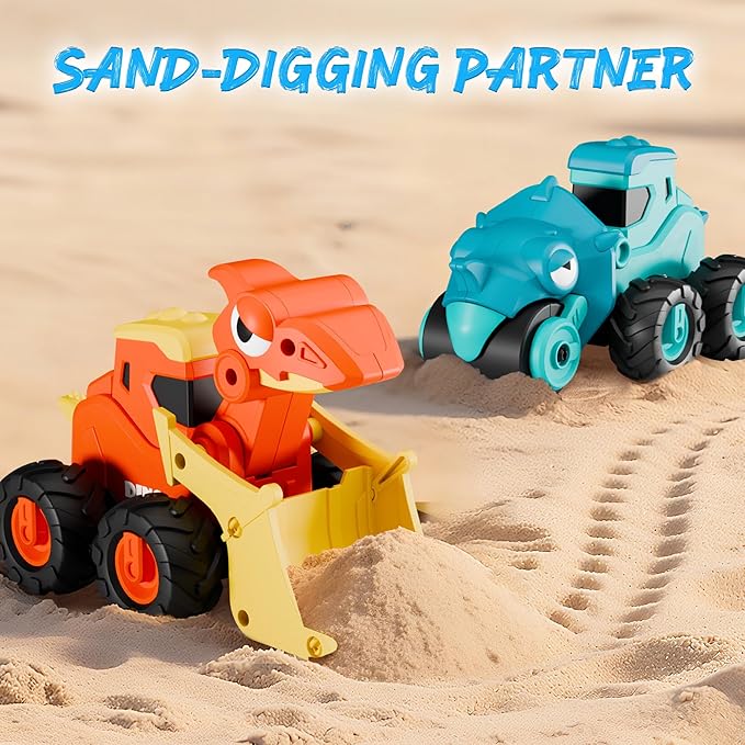 iPlay, iLearn Dinosaur Truck Toys for Toddlers, Boys Dinos Press Go Racing Cars, Kids Construction Sandbox Vehicles Playset, Baby Push Go Friction Car Set, Birthday Gift for 18 Month 2 3 4 5 Years Old