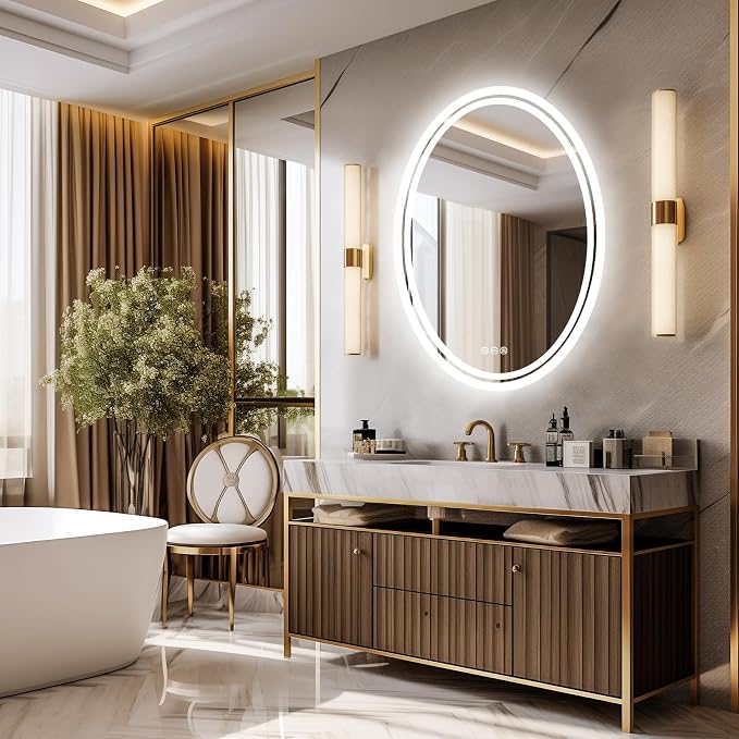 LUVODI Lighted LED Bathroom Mirror: 32”x24” Oval Wall Mounted Dimmable Makeup - Image 9