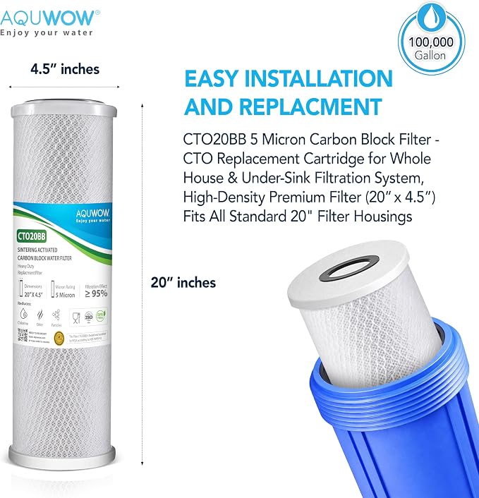 CTO20BB 5 Micron 4.5" x 20" Carbon Block Water Filter Set – Replacement - Image 2