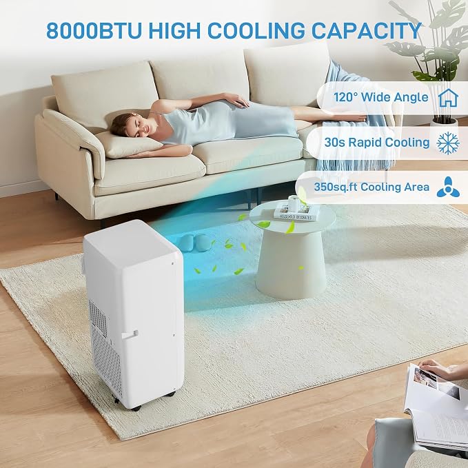 Portable Air Conditioner 8000 BTU With, 24H Timer & Smart/Sleep Mode, Cools - Image 2